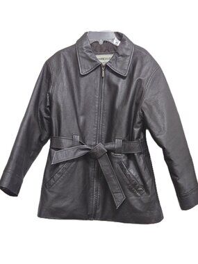 Vintage Fitz Wright Brown 100% Leather Mid Length Belted Zip Up Jacket